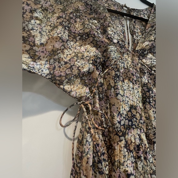 ASOS DESIGN mini smock dress tie waist ditsy Floral print chiffon Petite Size 8 - Picture 5 of 15